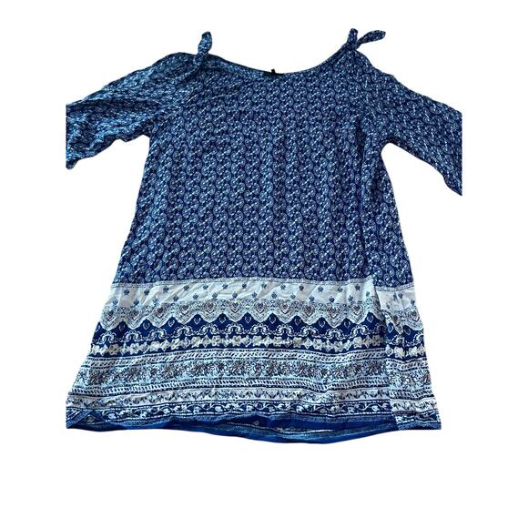 Bebop Blue Printed Patterns Cold Shoulder 3/4 Sleeve Mini Dress Women's Size 3X - Picture 1 of 6